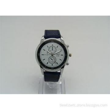 Leather strap Alloy quartz wrist watch round alloy case 2 -